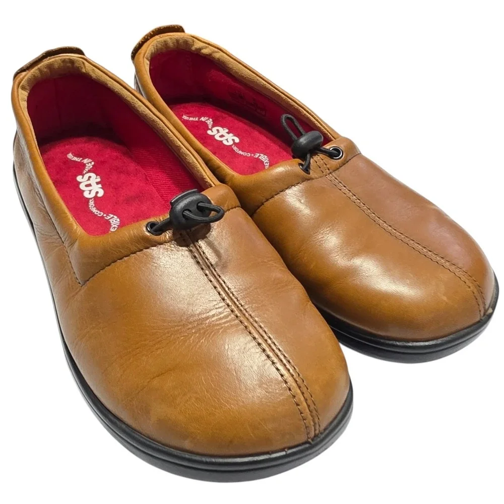 SAS Funk Active Womens Leather Loafers Tan Comfort Slip On Shoes Size 8 W